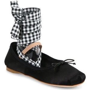 Miu Miu Lace-Up Grosgrain-Trimmed Ballet Flats